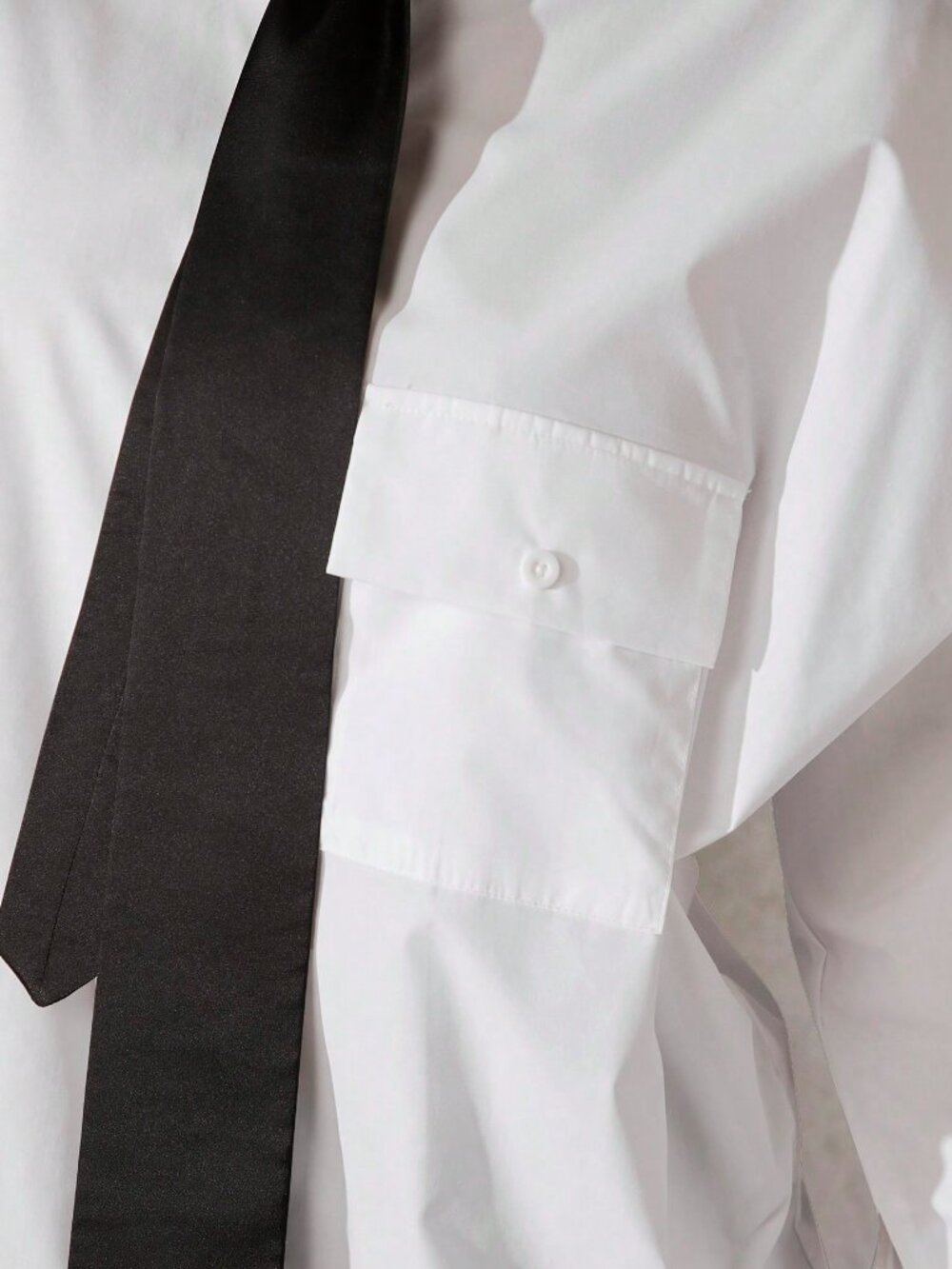 Black And White Casual Women's Tie Front Exaggerated Shoulder Shirt - Picture 5 of 6